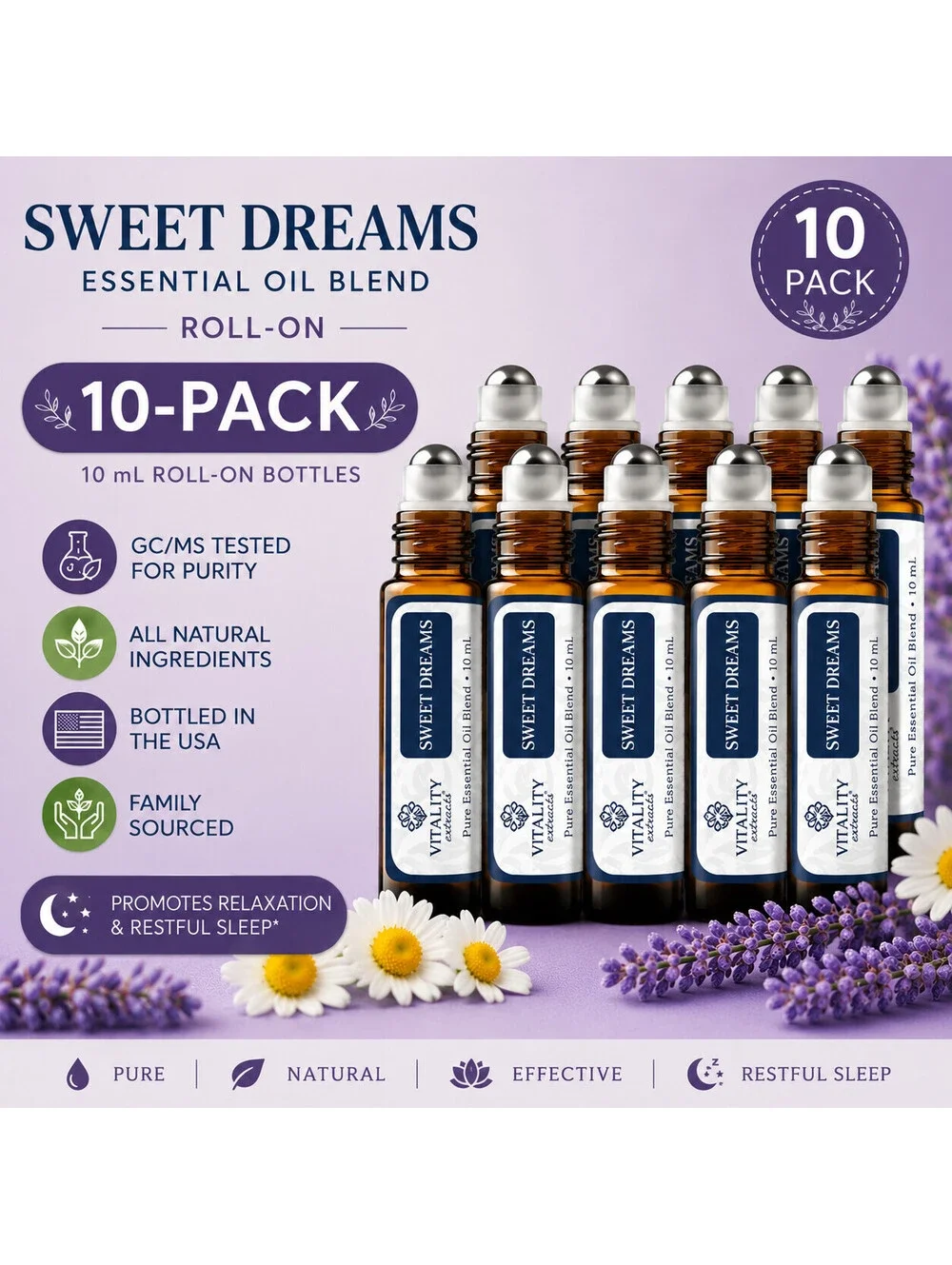 10-Pack Vitality Extracts Sweet Dreams Essential Oil Roll On 10mL Pure Blend
